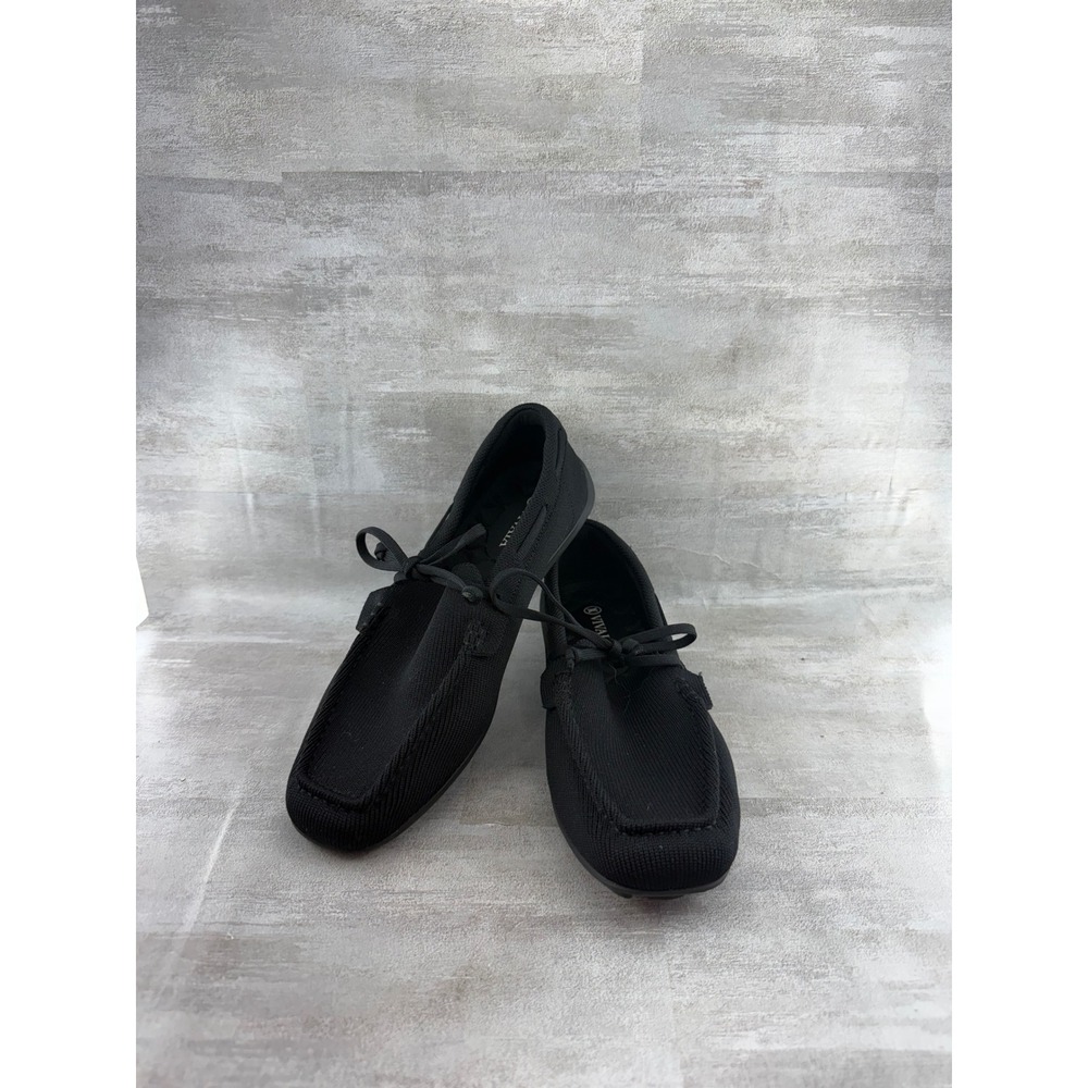 Vivaia Black Knit Square Toe Moccasin Loafers Flat Shoes Women Size EU 38